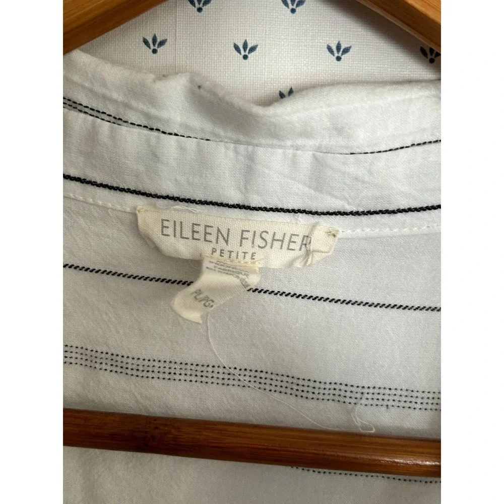 Eileen Fisher Organic Cotton Tencel Striped Boxy Shirt L PL Petite Lagenlook - Picture 5 of 6